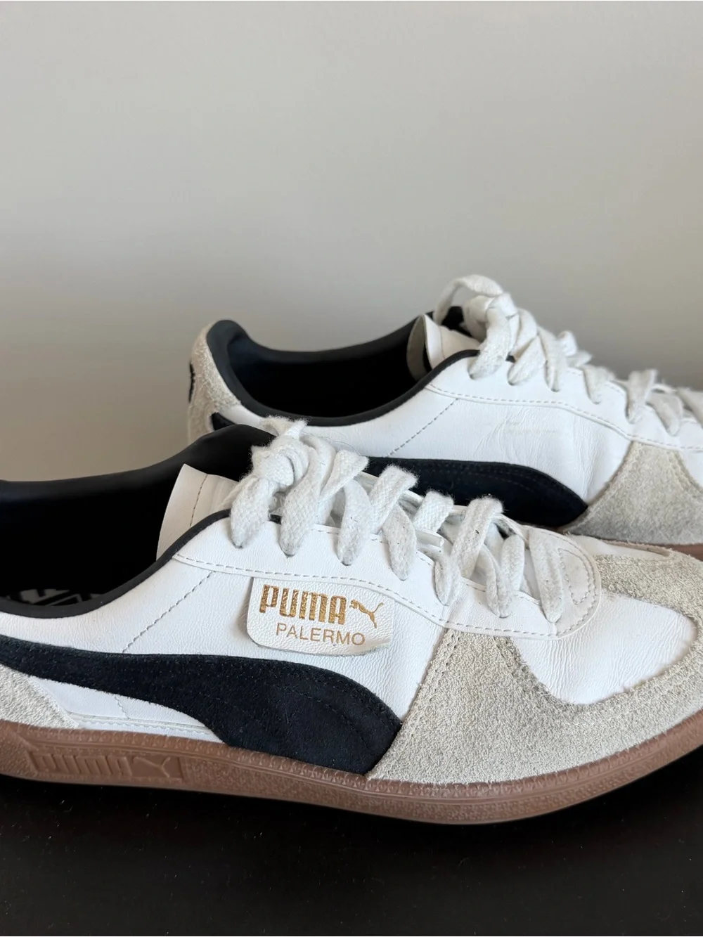 Puma Palermo Men’s White Black Suede Accent Sneakers